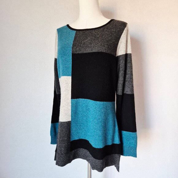 NWT Charter Club Luxury 100% Cashmere Color-block Crew Neck Sweater - Picture 3 of 12